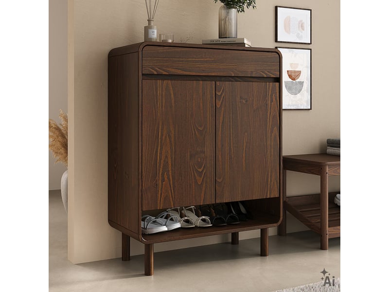  Meuble à chaussures juan 2 portes, 1 tiroir en bois massif - coloris noyer  - Conforama C