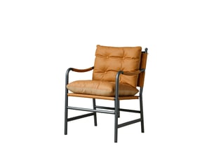 Fauteuil avec accoudoirs et assise rembourrée, pour salon ou chambre, en simili cuir et métal marron, 60 × 62 × 90 cm