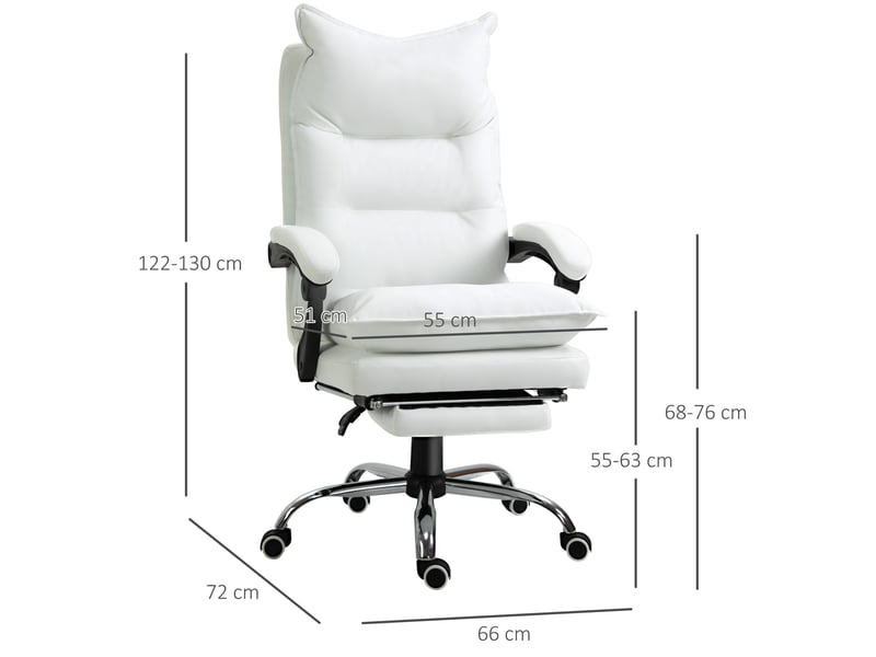  Fauteuil de bureau inclinable blanc avec repose-pieds, hauteur réglable 55-63 cm et rotation 360° au quotidien  - Conforama C