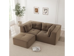 Canapé d'angle, canapé modulable – sans cadre, en velours tricoté, 2 places, marron, avec repose-pieds