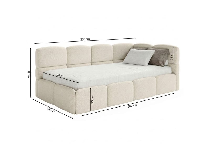 Selsey cloudy – lit ado 90x200, tête de lit à gauche, velours beige clair CLOUDY - Conforama E