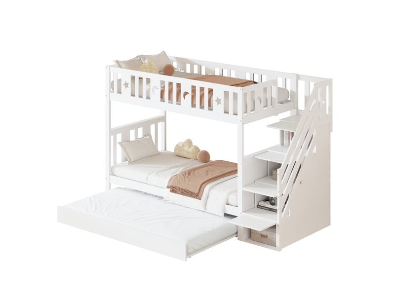  Modenvie lit superposé enfant 90x200 cm - avec lit gigogne et rangements, sans matelas - blanc  - Conforama A