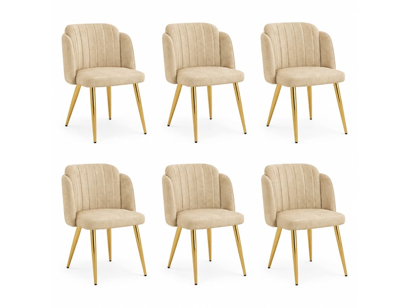 Lot de 6 chaises de salle à manger rembourrées 58.50×62.00×78.00 cm en métal et bois avec dossier incurvé et pieds réglables, marron avec structure dorée, jusqu'à 125 kg par chaise chicfurn - Conforama A