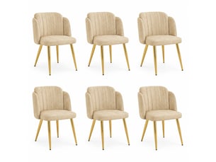 Lot de 6 chaises de salle à manger rembourrées 58.50×62.00×78.00 cm en métal et bois avec dossier incurvé et pieds réglables, marron avec structure dorée, jusqu'à 125 kg par chaise chicfurn