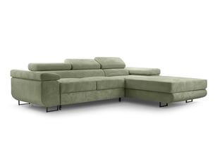 Canapé d'angle droit convertible <strong>AX LIVING </strong> <strong>Arborio</strong> 4 places Velours côtelé vert avec coffre de rangement