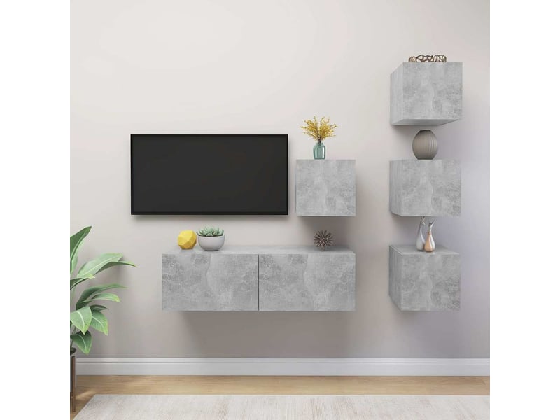  Ensemble de meuble tv - banc tv - meuble de rangement 5 pcs gris béton bois d'ingénierie  - Conforama B