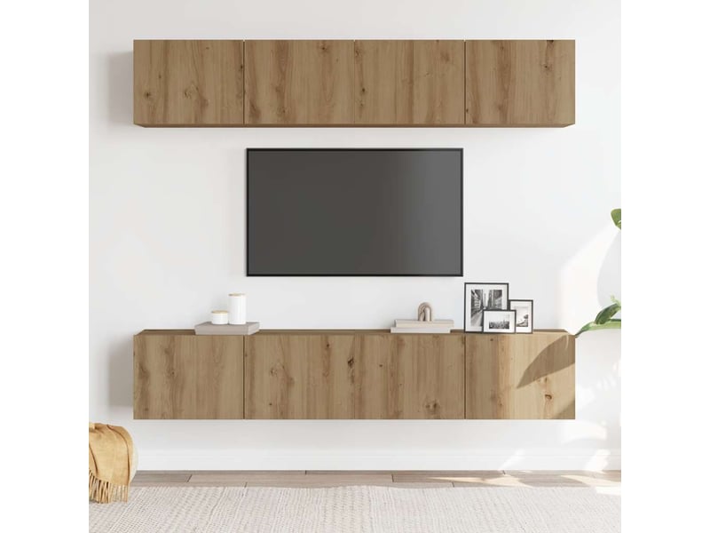  Lot de 4 meuble tv mural, meuble tv suspendu chêne artisanal bois d'ingénierie shl33124  - Conforama C