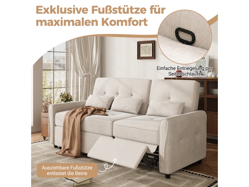 Canapé 3 places convertible 3 en 1 en tissu chenille, couchage extensible, dossier 3 positions 90°, 145°, 180°, fonction lit - Conforama E