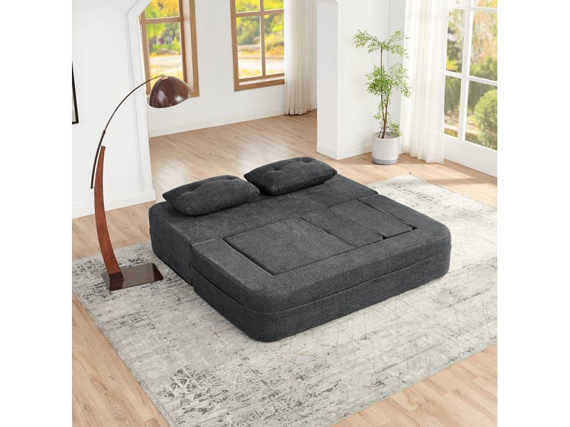  Canapé-lit modulable modenvie 3 places pliable en tissu gris foncé avec fauteuil  - Conforama B