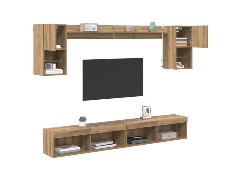  Unités murales tv avec led 6 pc chêne artisanal shl62454  - Conforama C