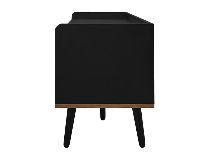  Meuble tv noir et bois 160 cm, meuble tv 3 portes avec bords surélevés et pieds en bois massif pour salon  - Conforama W