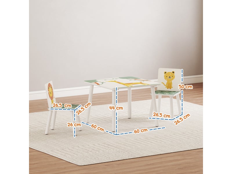  Ensemble de mobilier pour chambre d'enfant avec table et 2 chaises pour enfants de 3 à 8 ans, motif animaux, vert  - Conforama D