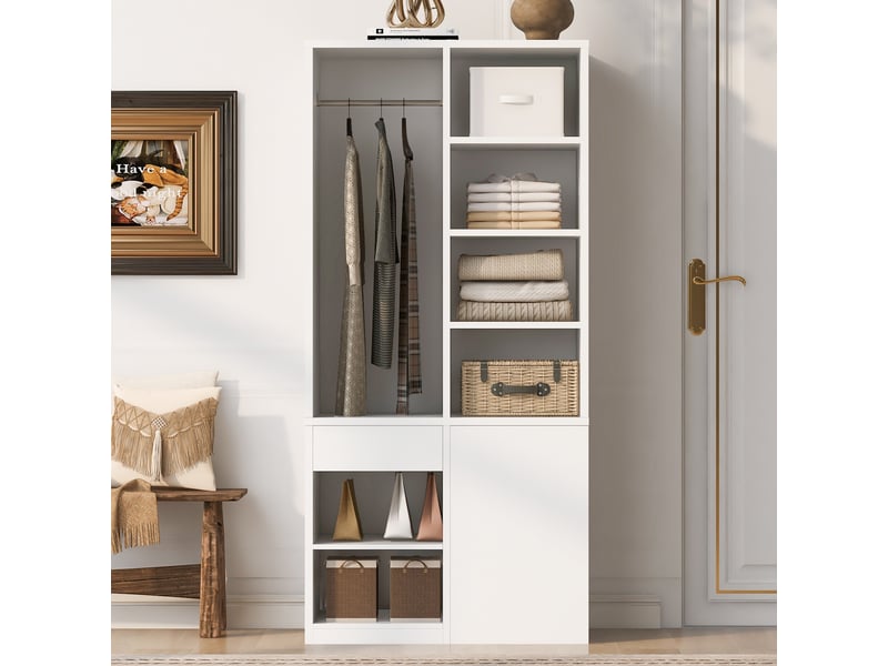  Armoire modenvie avec penderie, étagères ouvertes et tiroirs 70 x 50 x 170 cm blanc  - Conforama D