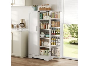Buffet compact 60x35x128 cm idéal petites cuisines avec double porte et rangements