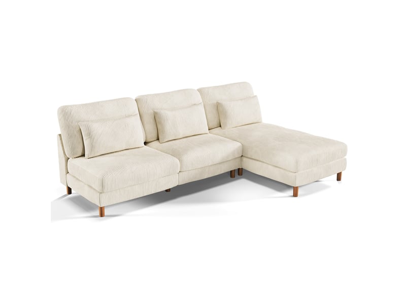 Canapé d'angle réversible en velours cotelé - 2 places + méridienne - beige - 256 x 160 x 88 cm 256x160x88cm - Conforama B