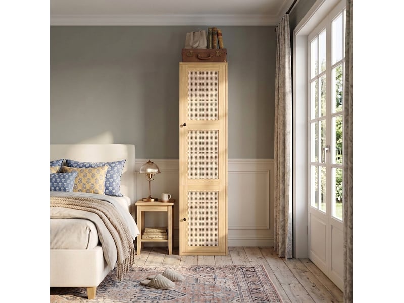 Armoire penderie 90x50x200 effet chêne 2 portes 6 tiroirs - Conforama D