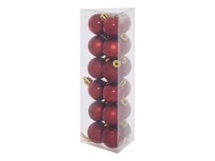 Lot de 18 boules de noël en plastique grenat d. 30 mm