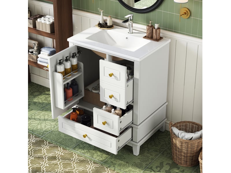  Meuble sous vasque 61 x 47 cm - blanc - 3 tiroirs, porte soft close et vasque en céramique incluse  - Conforama B