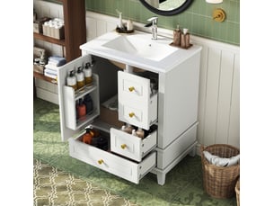 Meuble sous vasque 61 x 47 cm - blanc - 3 tiroirs, porte soft close et vasque en céramique incluse