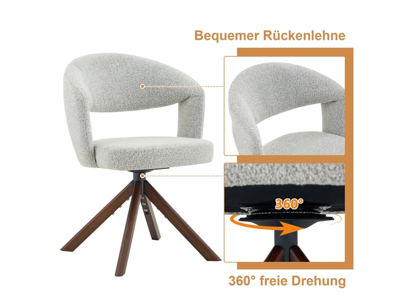  Lot de 2 chaises de salle à manger pivotantes,47x47,5x81,5 cm,tissu,gris clair  - Conforama D