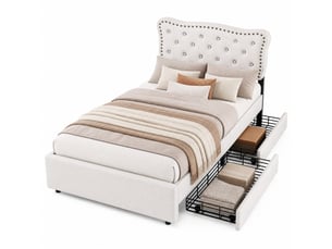 Lit avec rangement 90x200 cm ULQENI   coloris beige