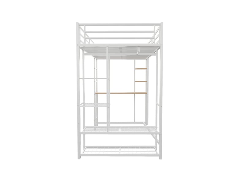  Lit mezzanine enfant 90x200 cm, table, étagère, garde-corps, sommier, métal blanc, sans matelas  - Conforama R