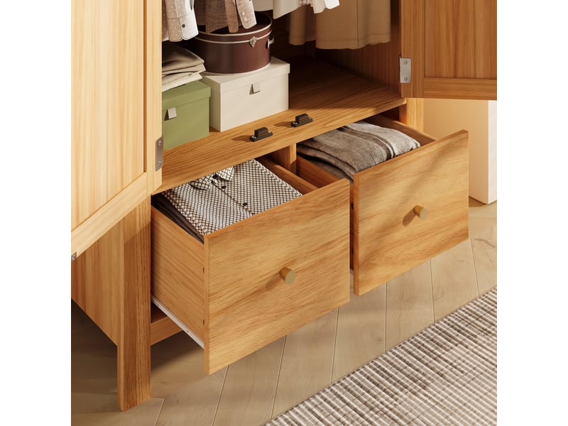  Armoire arquée 2 portes 78 × 45 × 181 cm, 2 tiroirs et rotin, aspect chêne IKSETERA TRADING LTD - Conforama E