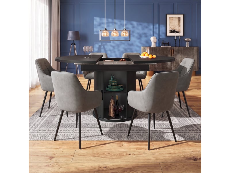  Ensemble table et 6 chaises de salle à manger – table extensible rondeovale 118-158 cm – chaises rembourrées au design moderne avec dossier ergonomique  - Conforama R