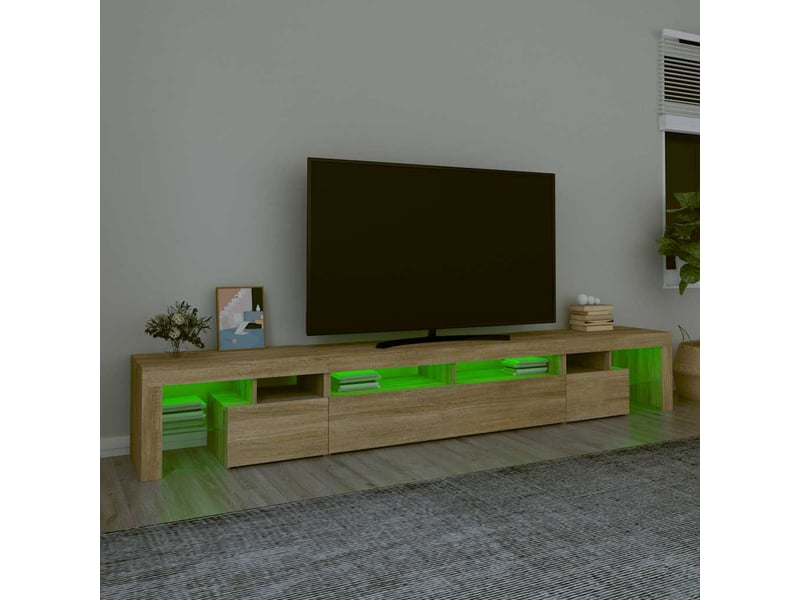 Meuble tv - banc tv - meuble de rangement avec lumières led chêne sonoma 260x36,5x40 cm - Conforama D