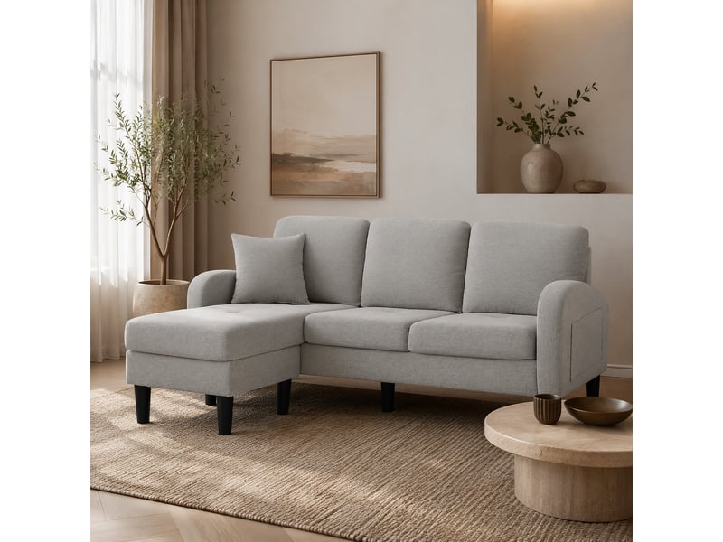 Canapé d'angle modulable 3 places avec méridienne réversible gris 166 x 118 x 77 cm - Conforama D