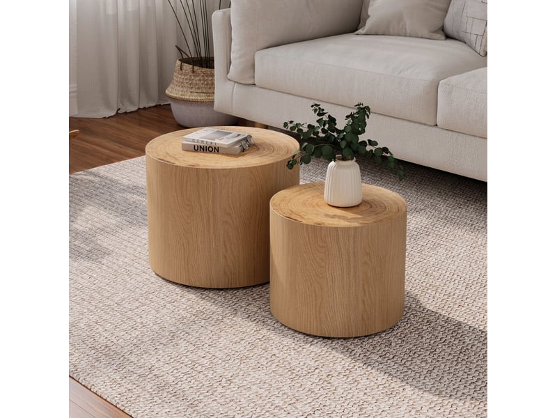  Lot de 2 tables basses rondes ø48x38 cm et ø38x32 cm coloris bois naturel  - Conforama B