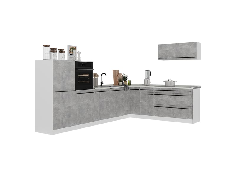 Vicco cuisine en angle, bétonblanc, 327 x cm plan de travail anthracite - Conforama E
