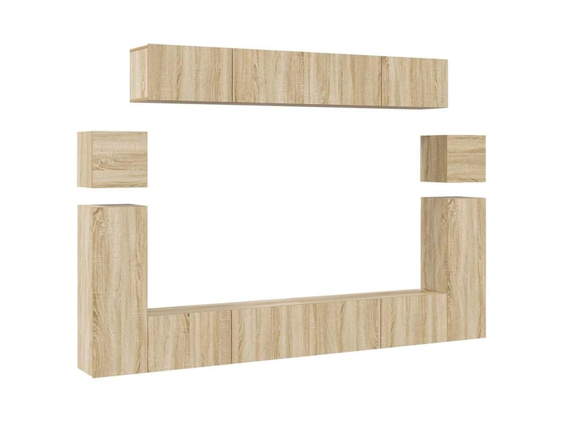  Ensemble de meubles tv - banc tv - meuble de rangement 8 pcs chêne sonoma bois d'ingénierie  - Conforama A