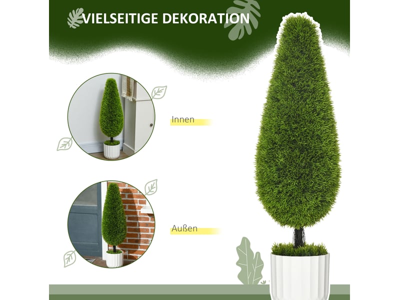  Plantes artificielles cyprès lot de 2 en pot, décor intérieur et extérieur, plastique vert, hauteur 90 cm  - Conforama E