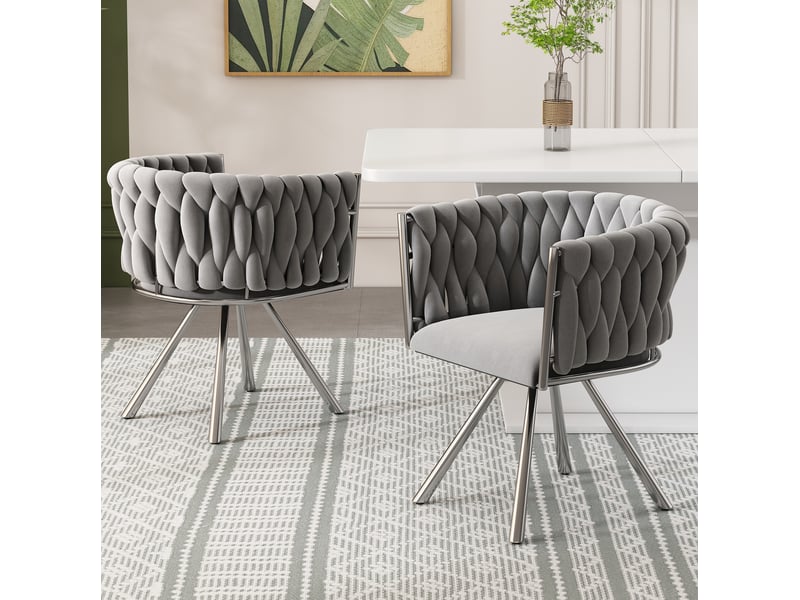 Lot de 4 chaises de salle à manger pivotantes à 360 degrés avec dossier enveloppant en velours gris et argenté  - Conforama E