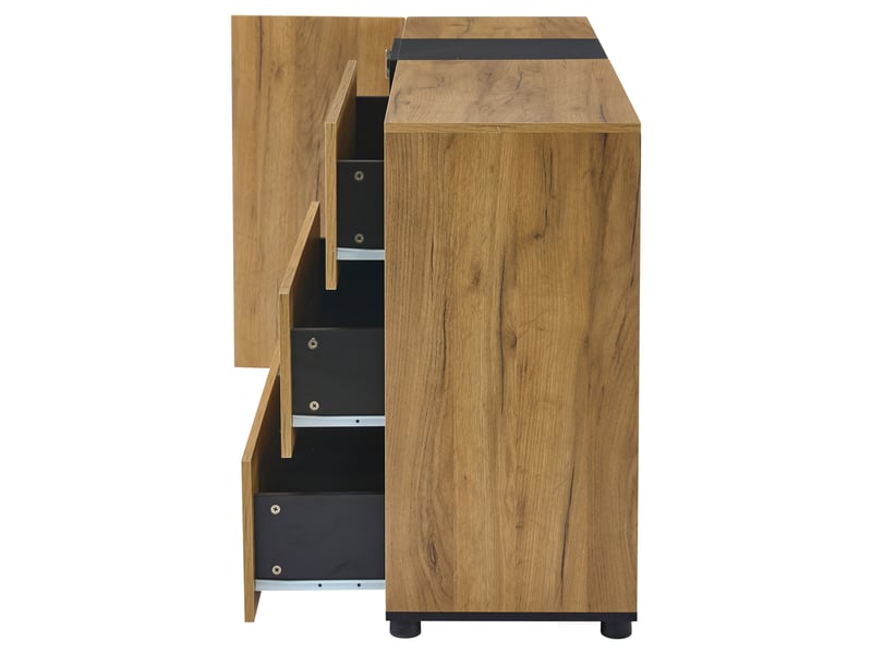  Buffet de cuisine 140x40x80 cm, meuble bas avec 3 tiroirs et porte, idéal pour cuisine, salle à manger ou entrée, noir marron  - Conforama E