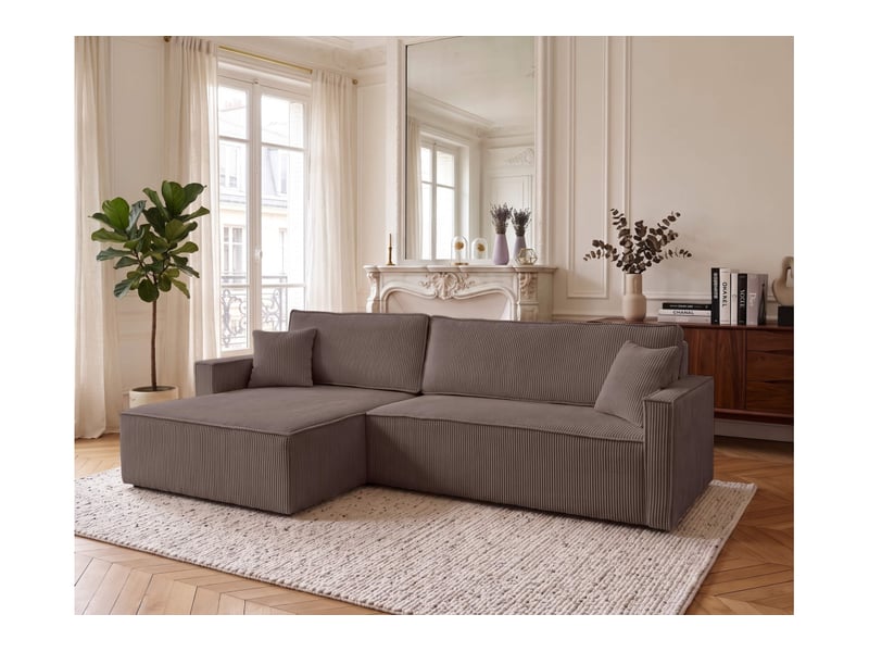  Farah - canapé d'angle max réversible et convertible 5 places accoudoirs slim en velours côtelé  - Conforama B
