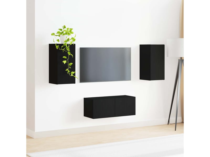  Ensemble meuble tv - banc tv - meuble de rangement 2 pcs noir bois d'ingénierie  - Conforama D