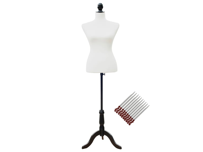  Mannequin féminin ajustable 130-168 cm avec trépied en bois et 50 épingles colorées pour la photographie de mode, blanc  - Conforama B
