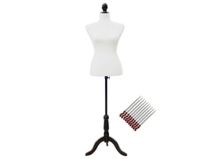 Mannequin féminin ajustable 130-168 cm avec trépied en bois et 50 épingles colorées pour la photographie de mode, blanc