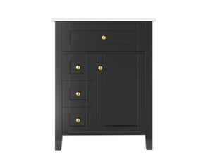 Meuble sous-vasque 61 cm avec vasque céramique 1 porte 3 tiroirs noir brillant