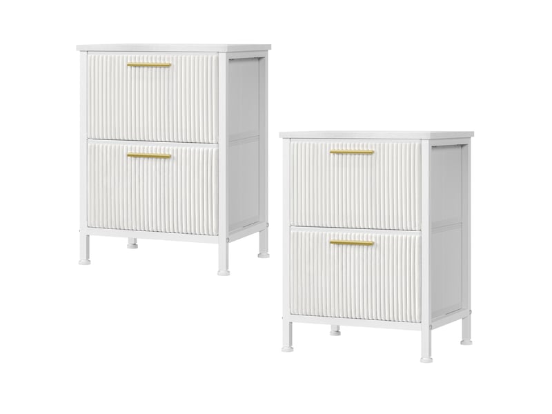  Table de chevet lot de 2 avec 2 tiroirs en velours côtelé, bout de canapé, 39,6 x 30 x 53,2 cm, blanc neige  - Conforama A