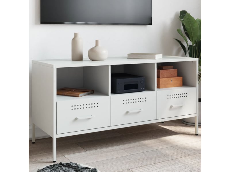  Meuble tv - banc tv - meuble de rangement blanc 100,5x39x50,5 cm acier  - Conforama B