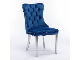 Lot de 2 chaises de salle à manger capitonnées en velours bleu