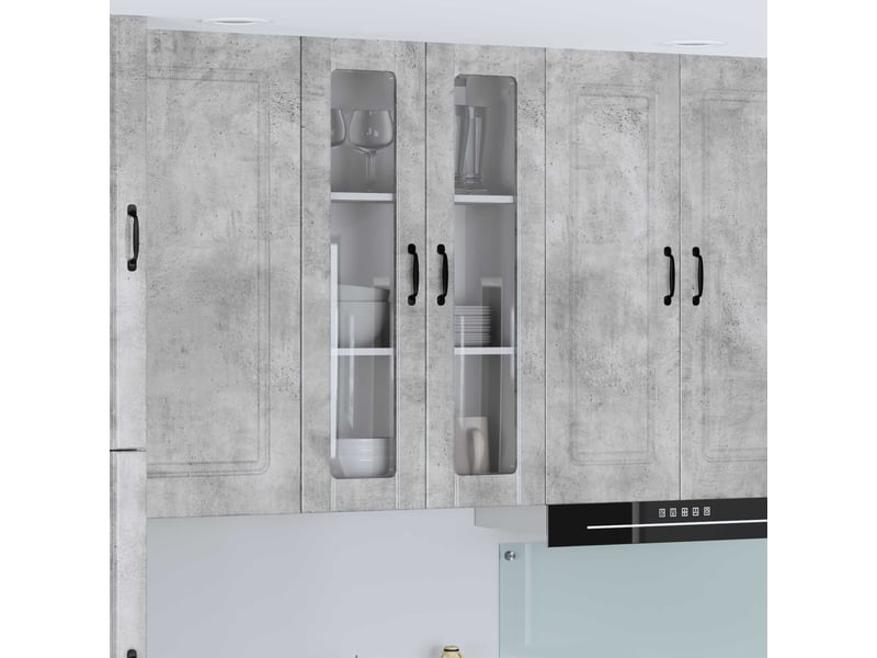  Meuble mural de cuisine, cabinet en verre mural gris béton 60x31x100cm shl2772  - Conforama B