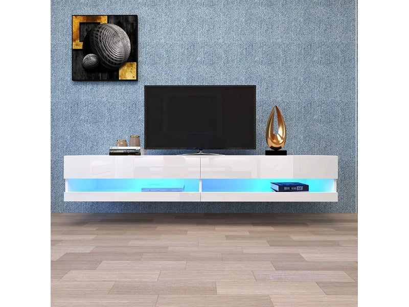  Meuble tv mural modenvie led 140 x 40 x 30,5 cm blanc en mdf  - Conforama B