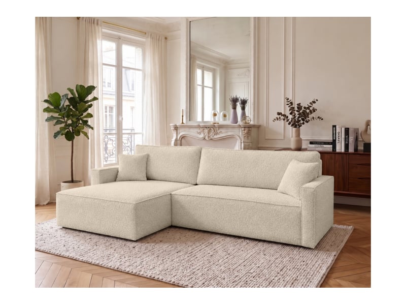  Farah - canapé d'angle max réversible et convertible 5 places accoudoirs slim en tissu bouclettes généreuses  - Conforama B
