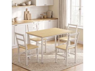 Ensemble table salle à manger avec 4 chaises, table rectangulaire 108 cm, chaises à dossier à lattes, chêne et blanc