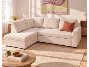 Canapé d'angle gauche convertible BESTMOBILIER MEIYA 5 places Velours beige avec coffre de rangement