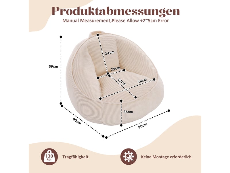  Pouf en velours côtelé beige 90 x 90 x 59 cm W5378P504686 - Conforama C